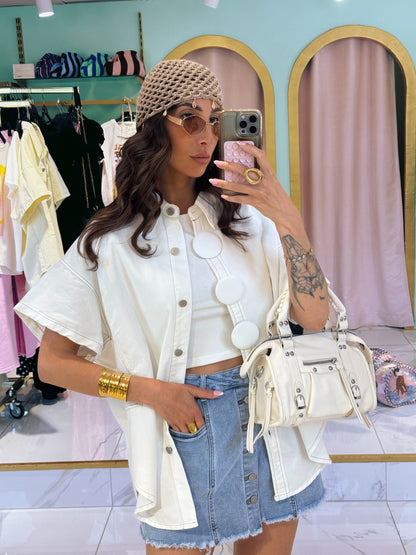 Veste en jean manches courtes oversize -blanc crème