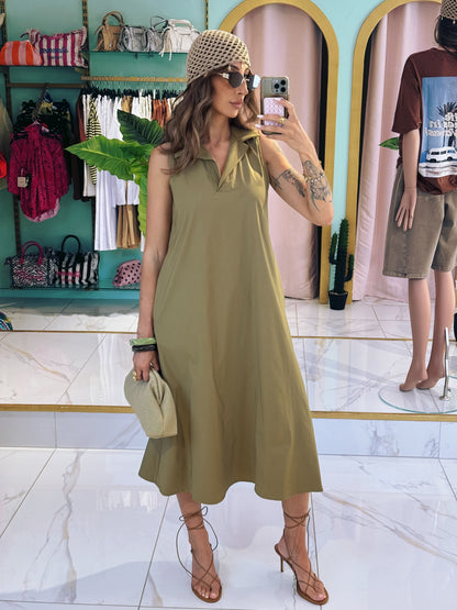 Robe midi col chemise - pistache