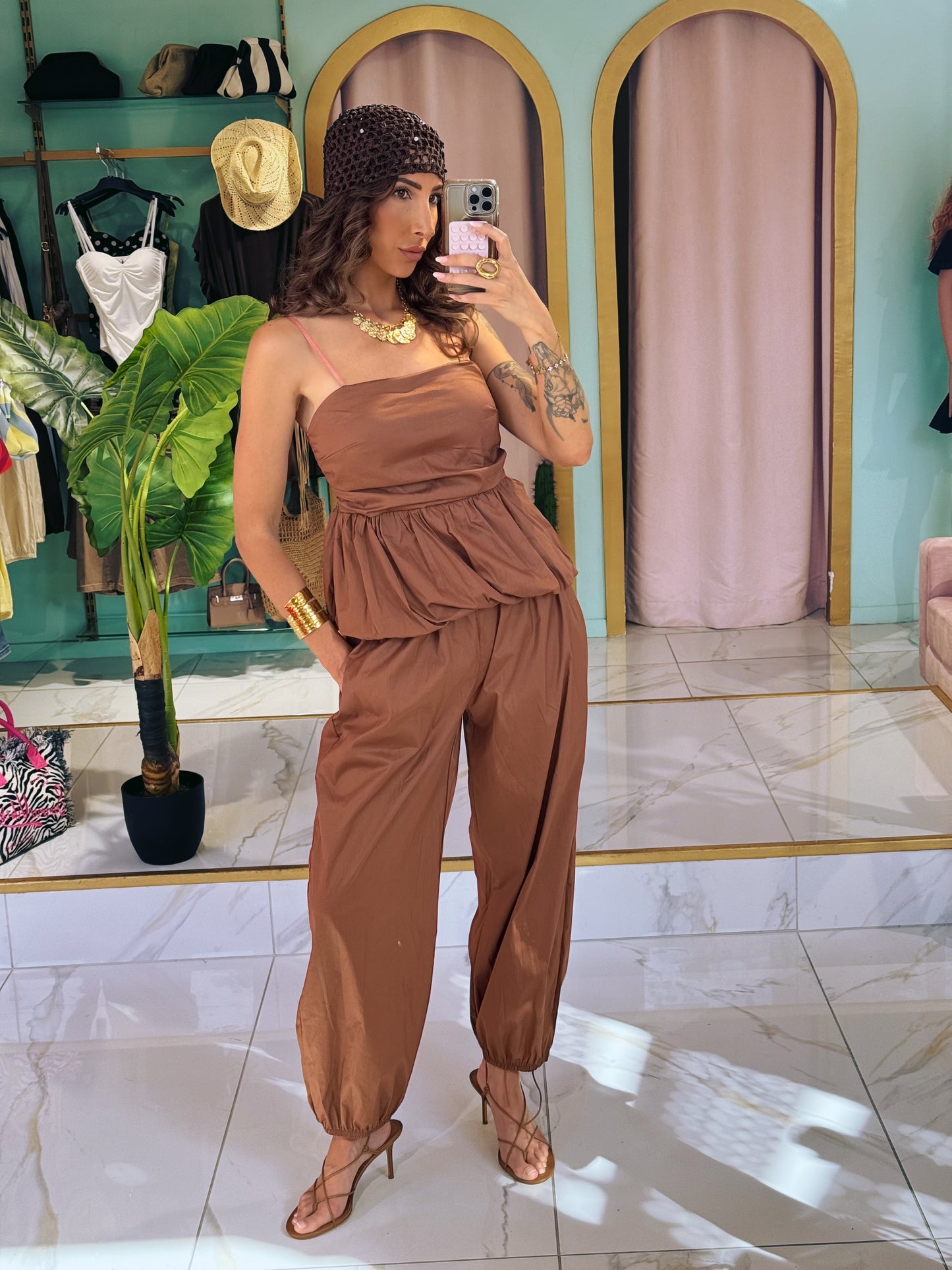 Ensemble nomade top & pantalon baloon - Camel