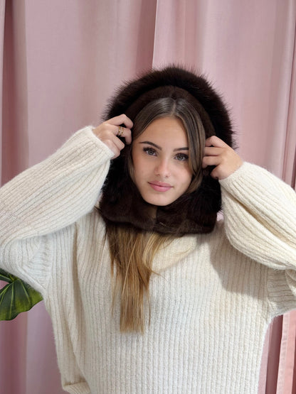 Cagoule capuche fausse fourrure marron