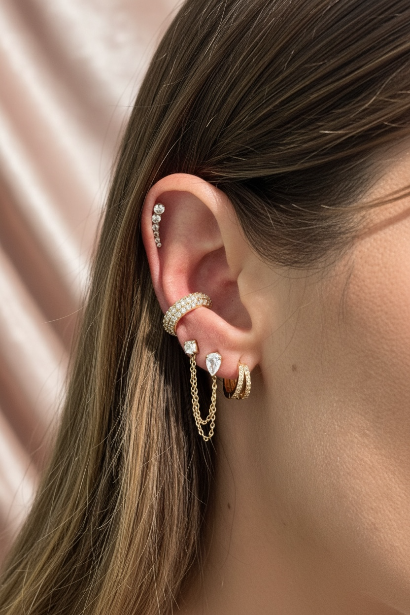 Bague d’oreille / faux piercing strass épais