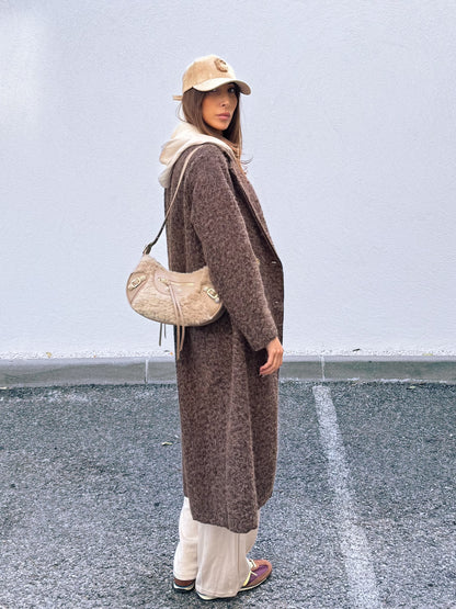 Manteau long façon laine bouillie marron