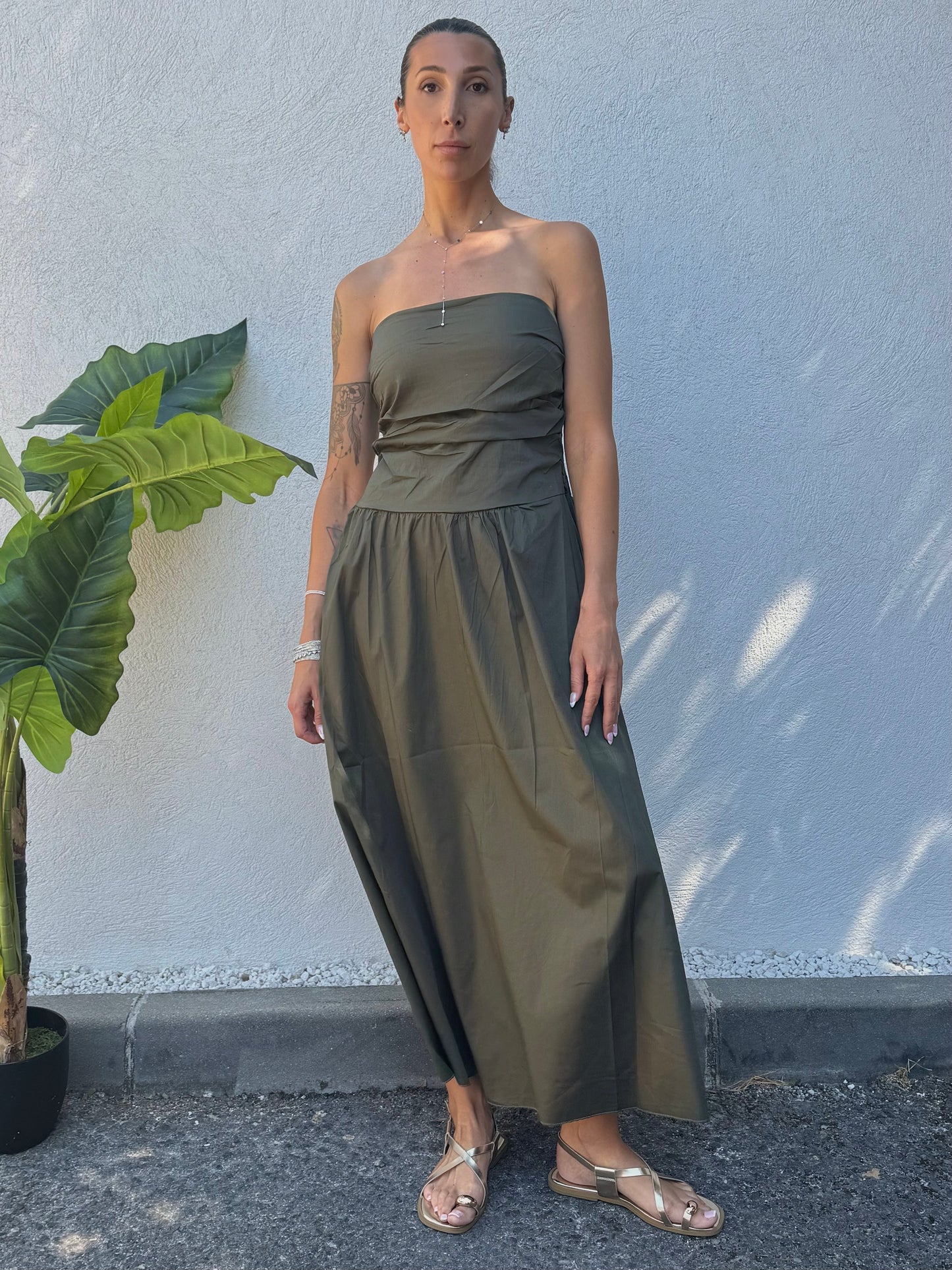 🌿 Robe Longue Bandeau – kaki