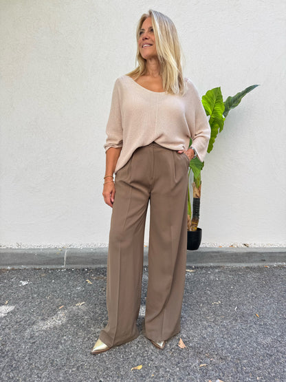 Pantalon tailleur coupe palazzo taupe