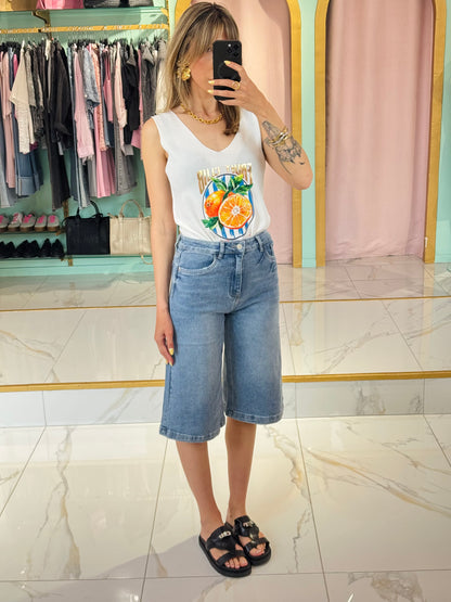 Bermuda denim à cœur brodé