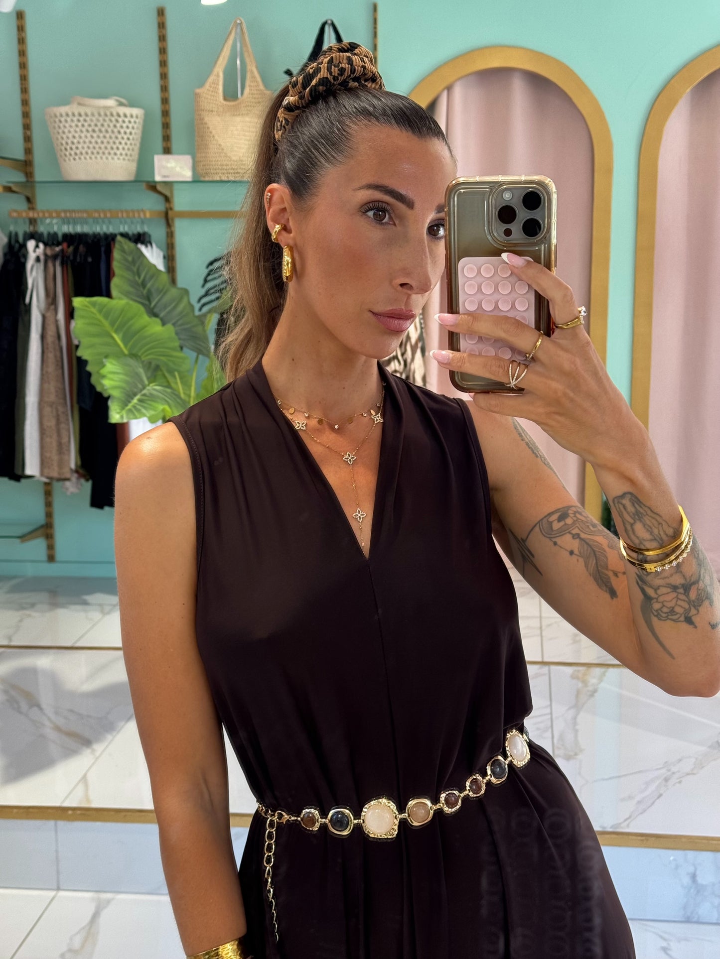 Robe longue unie matière confort -chocolat