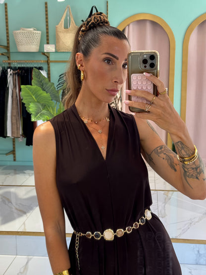 Robe longue unie matière confort -chocolat