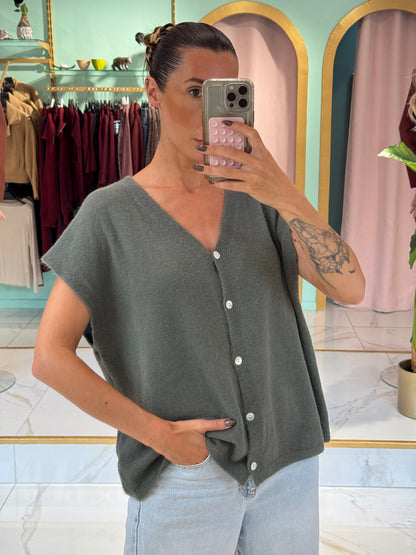 Gilet en maille sans manches – Loose & réversible kaki