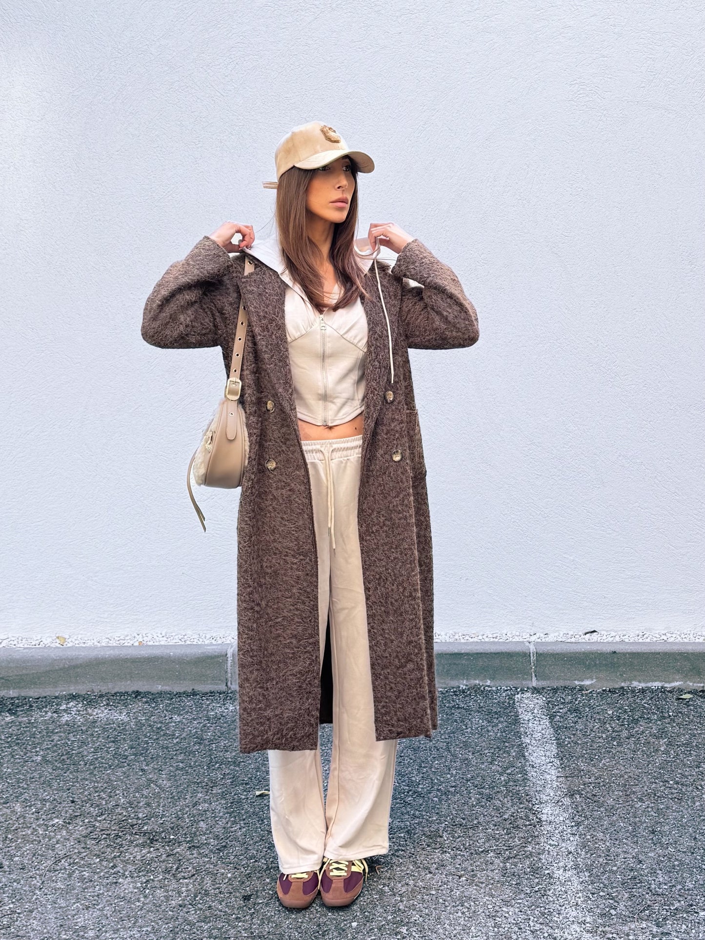 Ensemble jogging veste façon bustier & pantalon beige