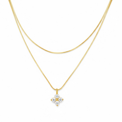Collier fin double rang et fleur strass or