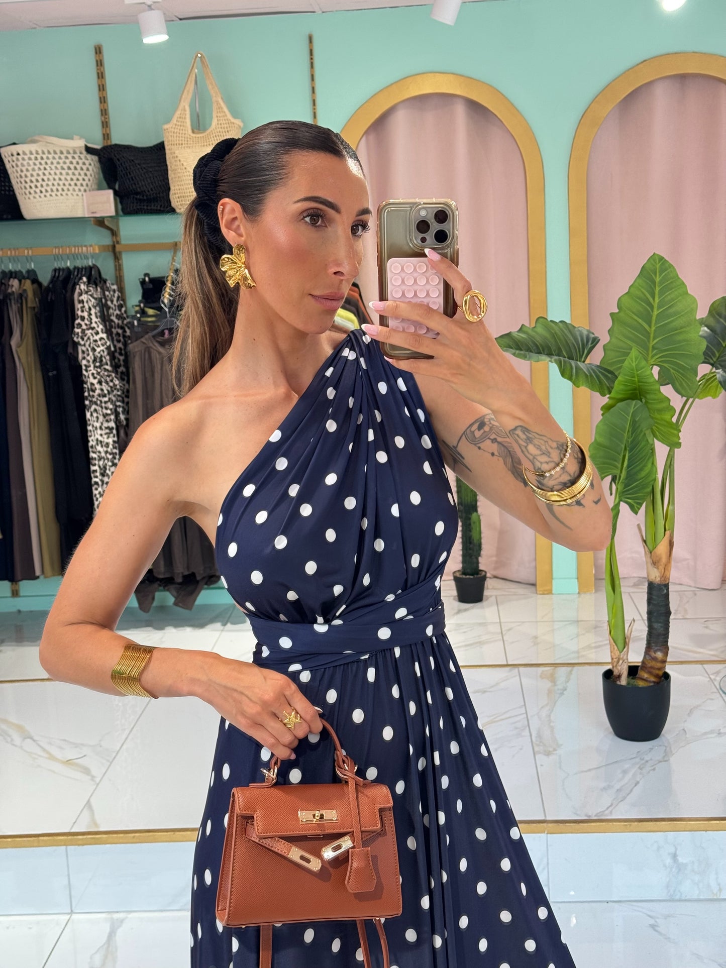 Robe Multi-Positions - bleu marine  à pois blanc