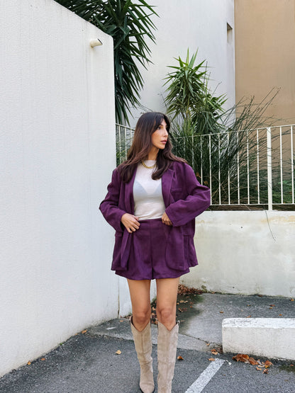 Veste tailleur façon nubuck violine