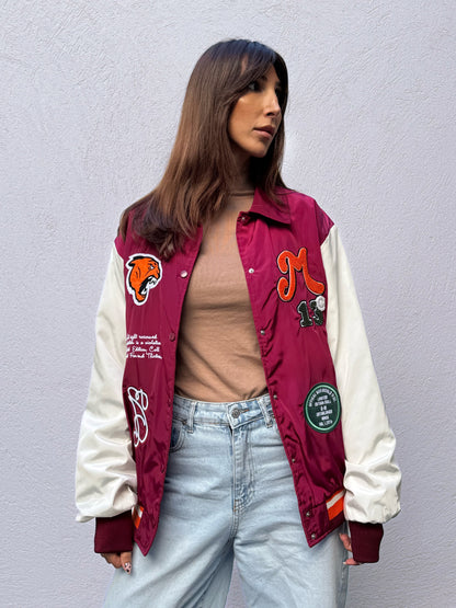 Blouson college brodé bicolore avec poches bordeaux