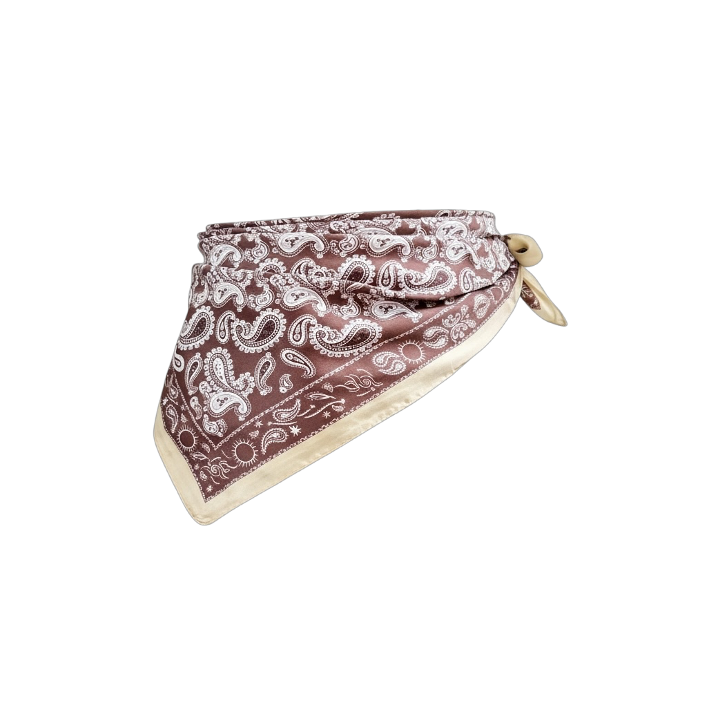 Foulard carré satin marron et beige