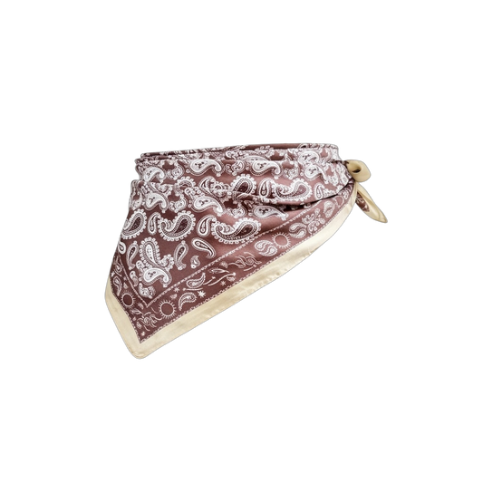 Foulard carré satin marron et beige