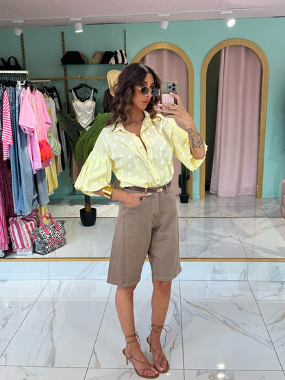 Chemise à pois avec manches bouffantes - jaune