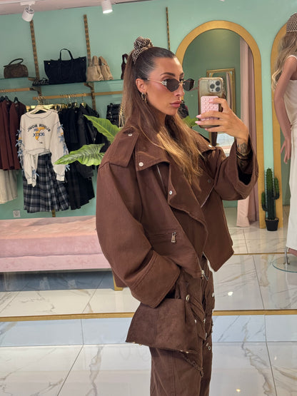 Veste en Jean Maxi Oversize à Épaulettes – Esprit Créateur chocolat