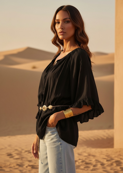 Blouse tunique loose & légère - noire