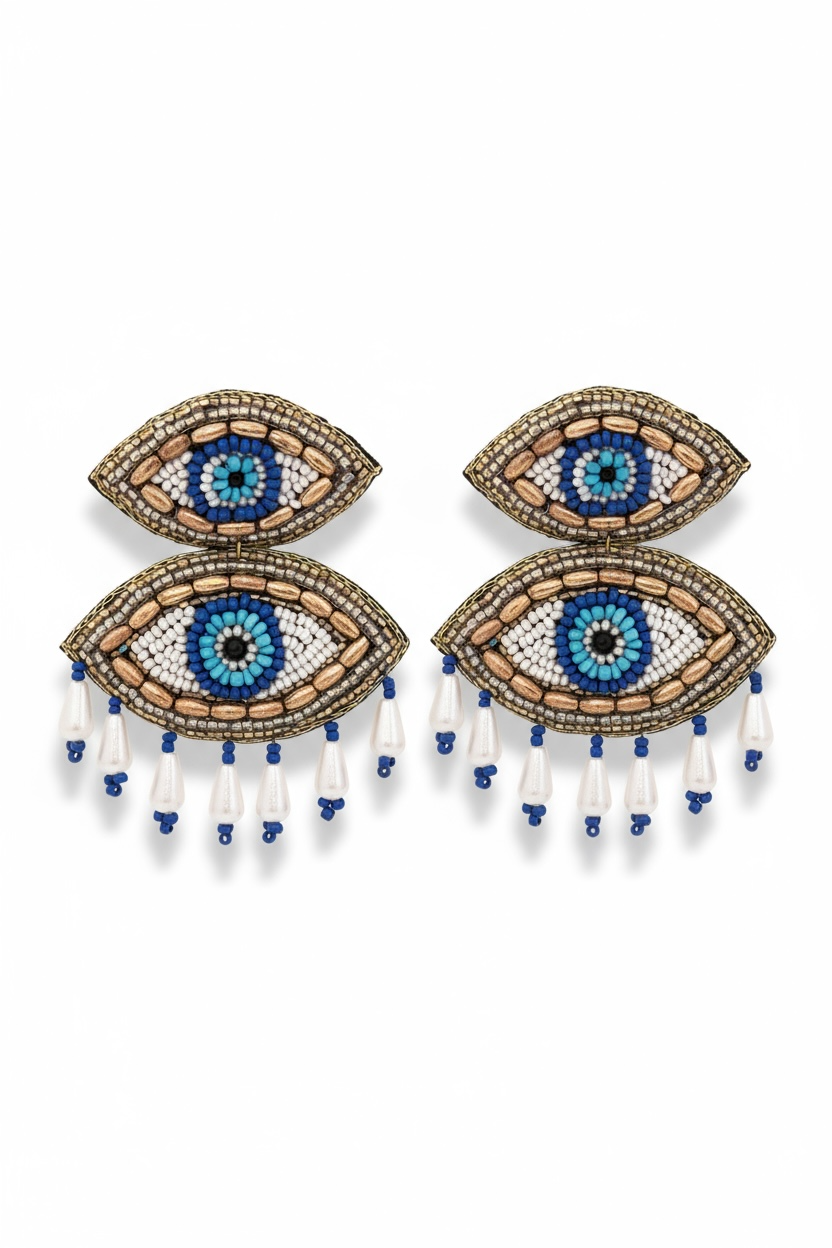 Boucles d’oreilles brodées à la main-œil de protection bleu