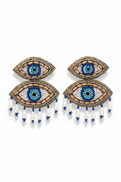 Boucles d’oreilles brodées à la main-œil de protection bleu