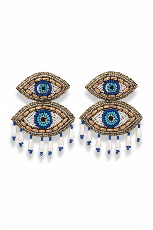 Boucles d’oreilles brodées à la main-œil de protection bleu