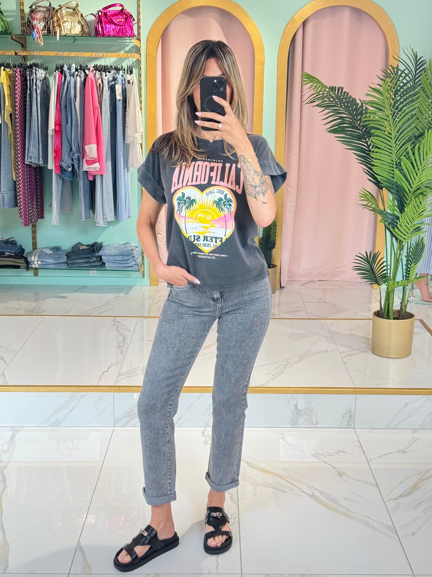 T-shirt col rond California - gris
