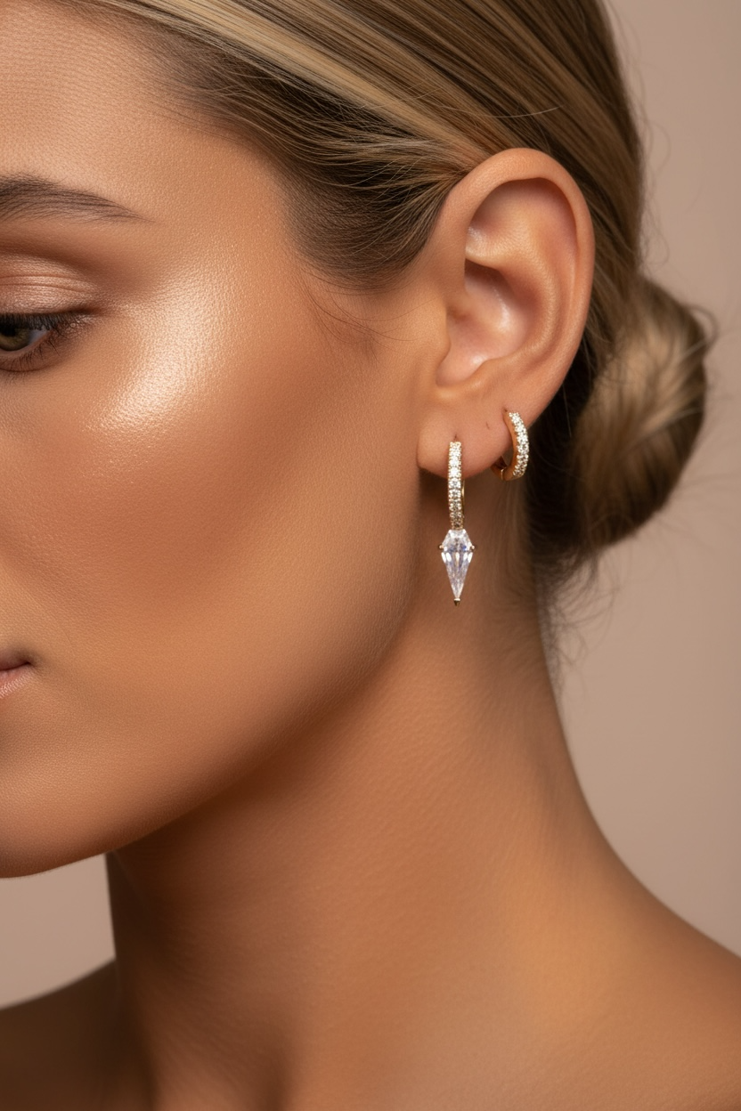 Boucle d’oreille petit anneau et triangle strass gamme spacy