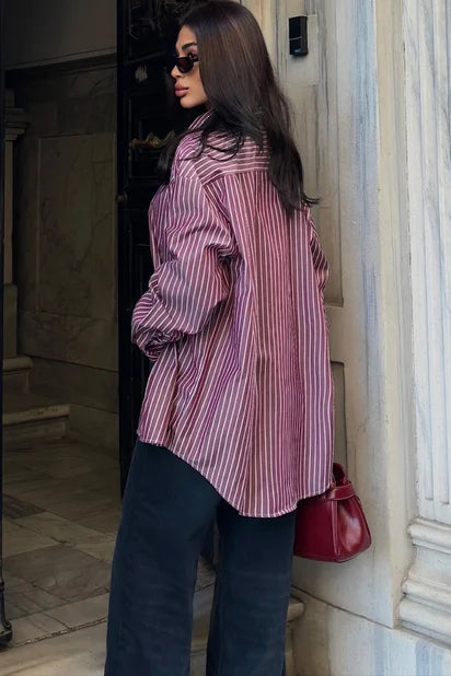 Chemise rayé en popeline bordeaux