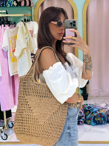 Sac d’été filet avec doublure coloris beige naturel