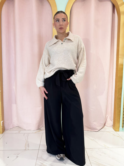 Pull en maille avec col polo crème