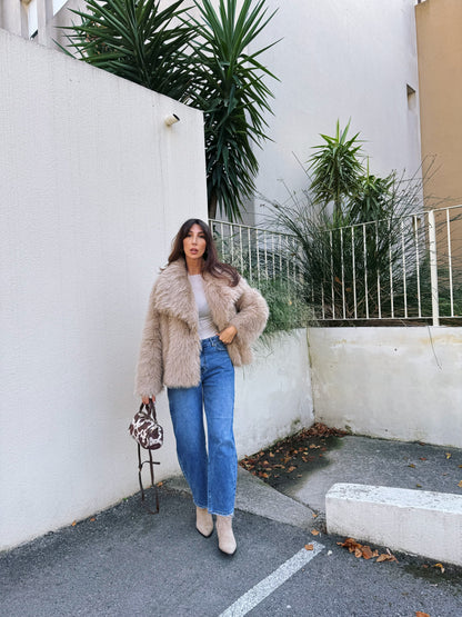 Manteau fausse fourrure beige