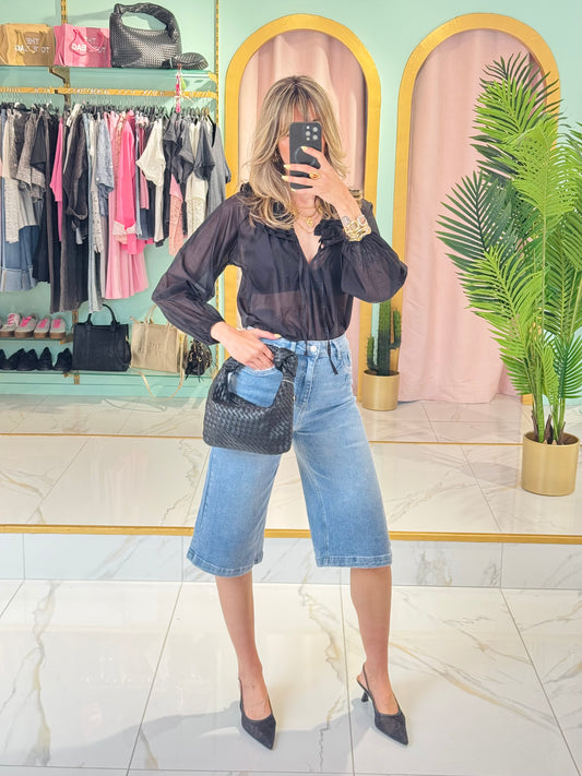 Bermuda denim à cœur brodé