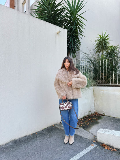 Manteau fausse fourrure beige