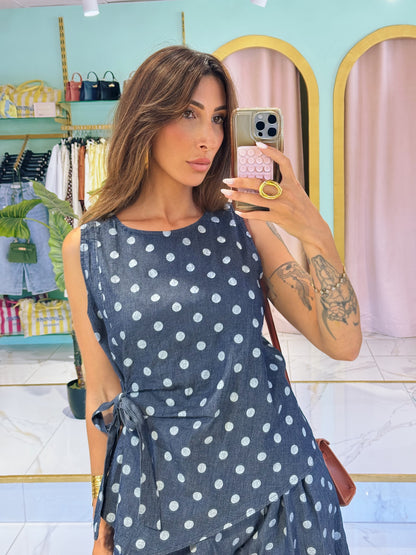 Top à pois en denim léger