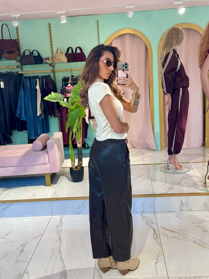 Pantalon ballon en simili cuir - marron foncé