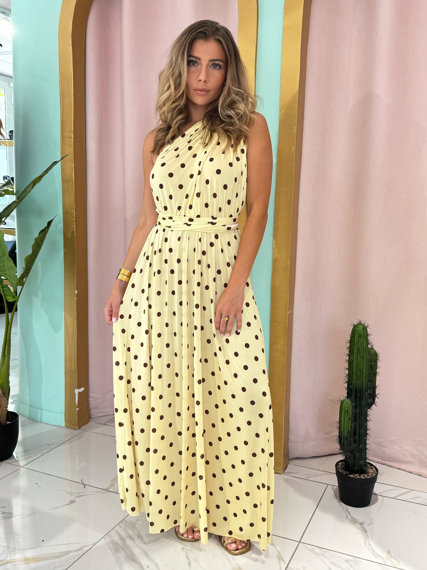 Robe Multi-Positions - jaune à pois marron