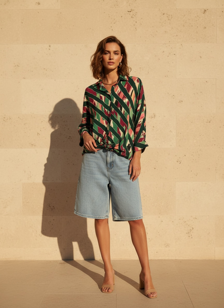 Chemise Oversize à motifs - verte
