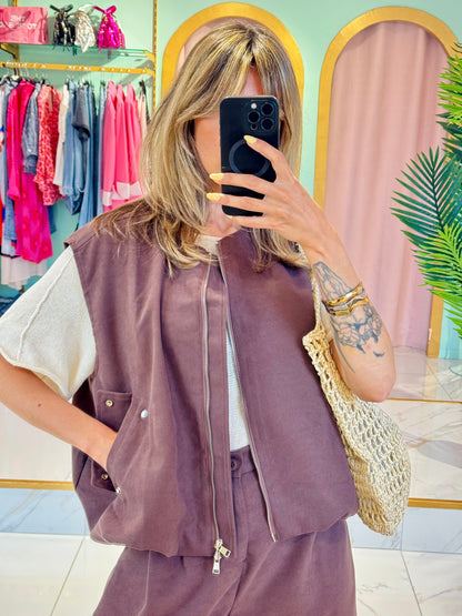 Veste sans manches effet nubuck – Purple Queen coloris chocolat