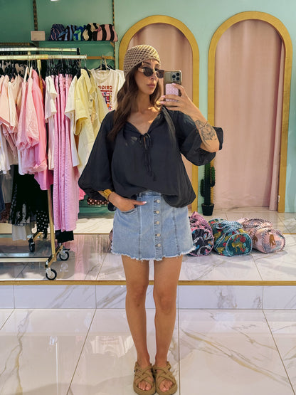 Blouse bouffante aérienne - bleu marine ( presque noir )