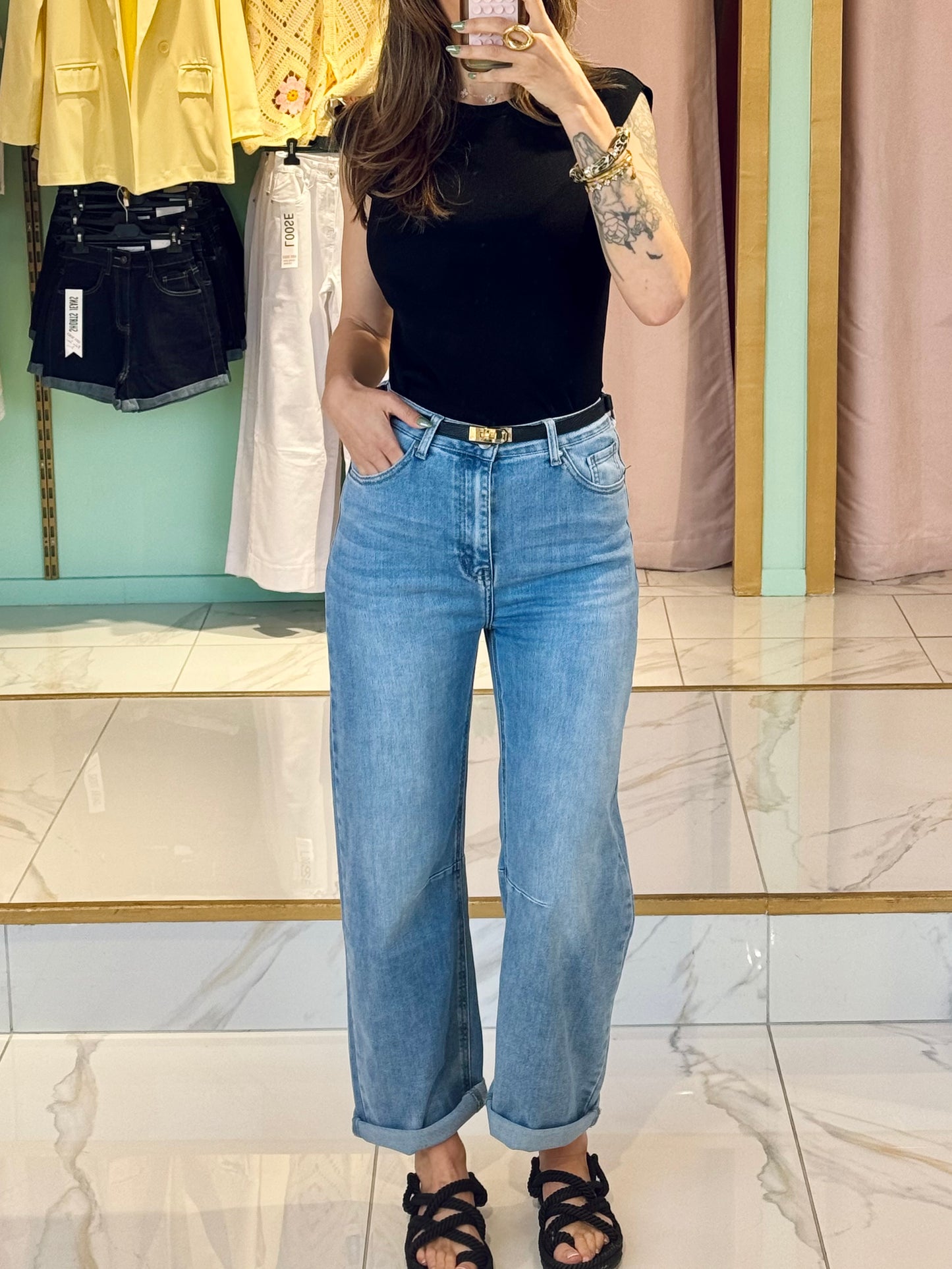 Jean baloon bleu avec couture