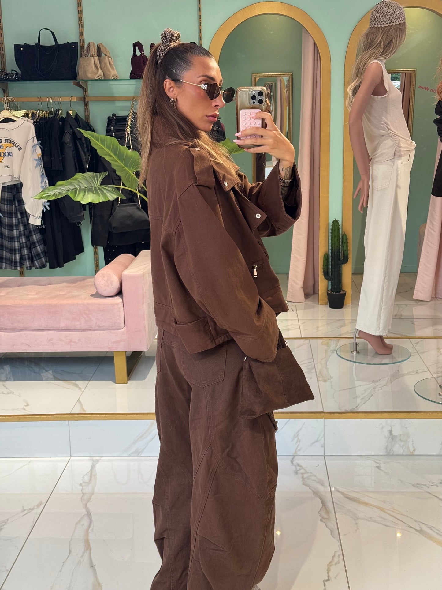 Veste en Jean Maxi Oversize à Épaulettes – Esprit Créateur chocolat