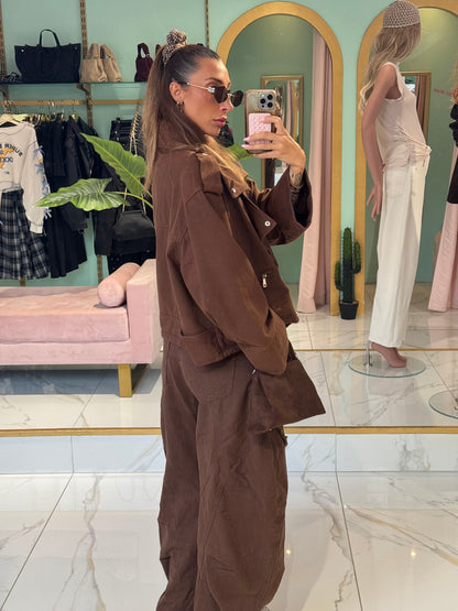 Veste en Jean Maxi Oversize à Épaulettes – Esprit Créateur chocolat