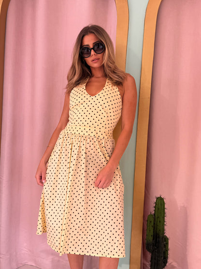 Robe à pois longueur midi en popeline de coton - jaune
