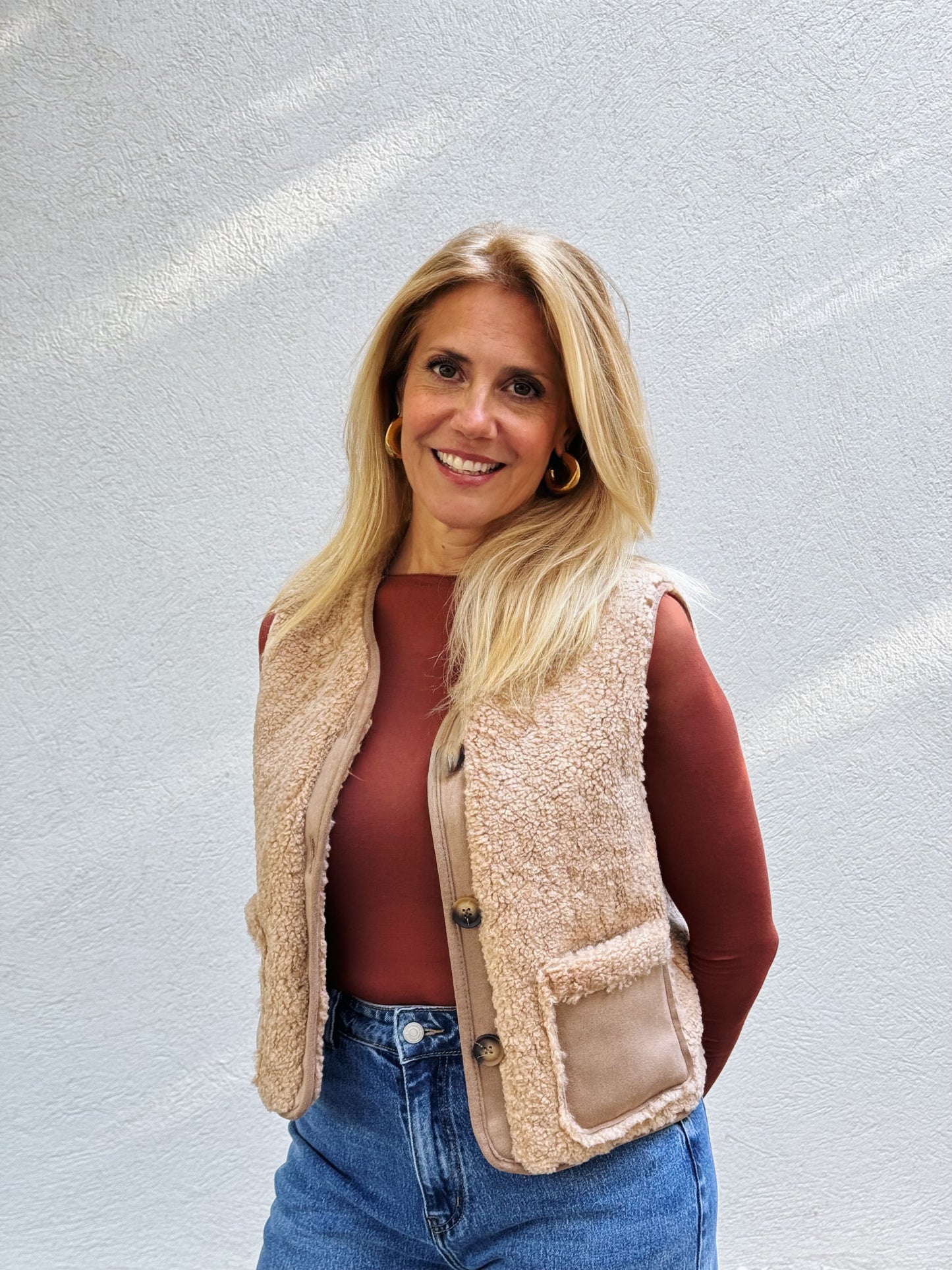 Top moulant en cachemire rouille