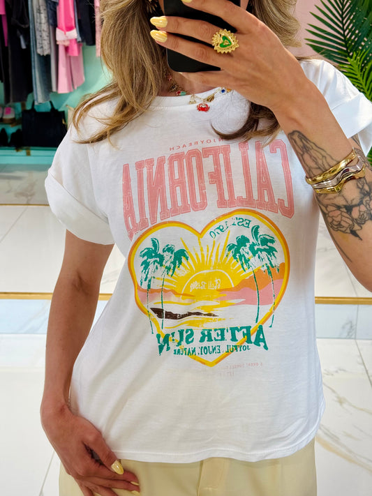 T-shirt col rond California - Blanc
