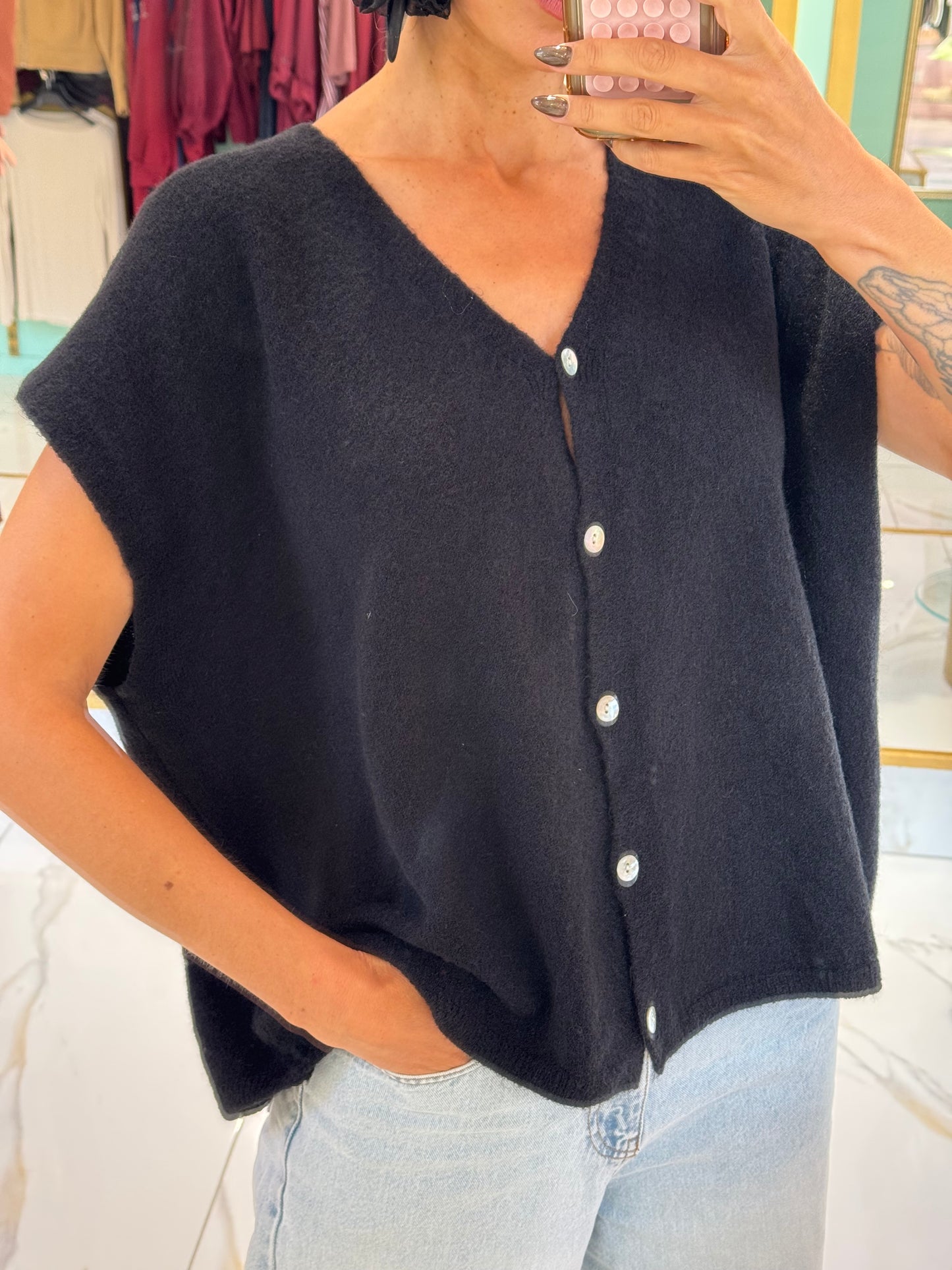 Gilet en maille sans manches – Loose & réversible noir