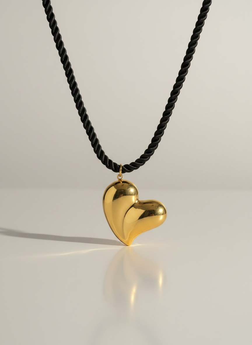 Collier cordon cœur noir