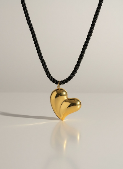 Collier cordon cœur noir