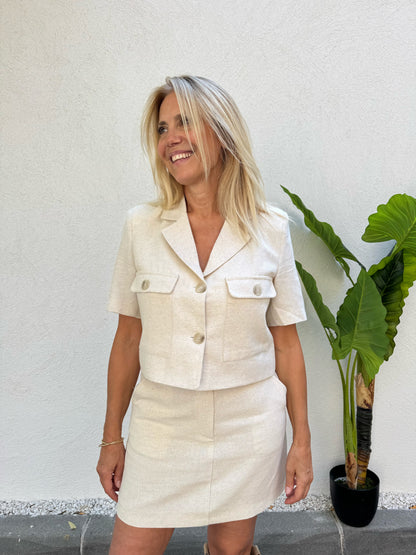 Ensemble veste & jupe texturé beige