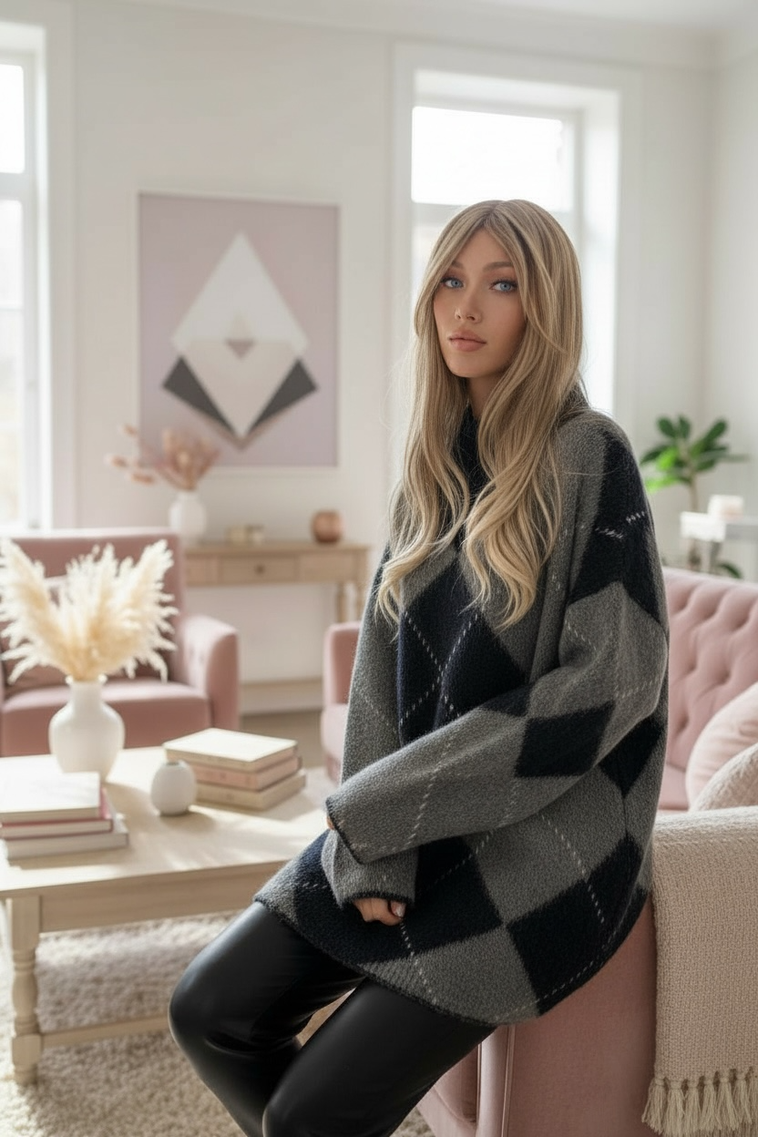 Tunique en maille Jacquard –bleu marine